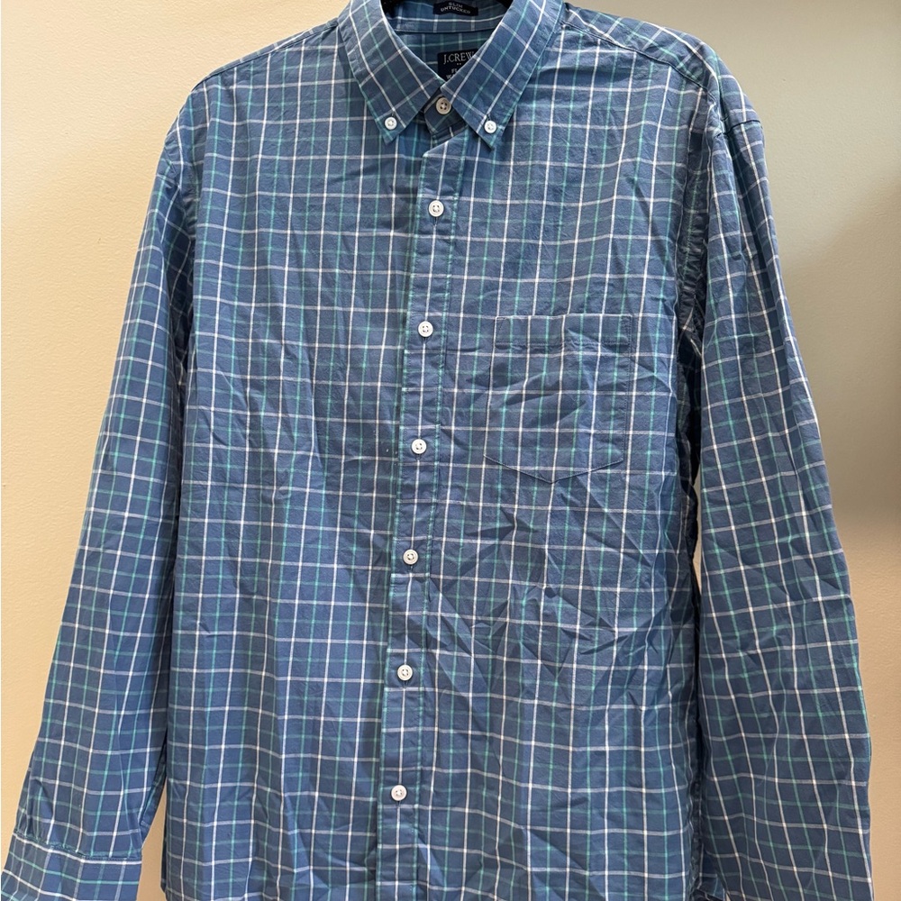 J. Crew Blue and Green Casual Button Down Shirt